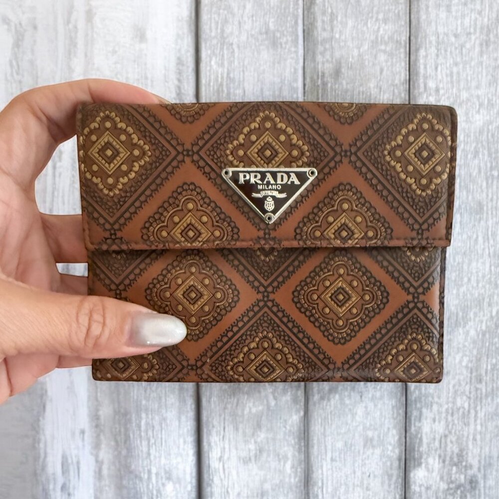 Rare Authentic Prada Printed Leather Wallet | Geometric Motif